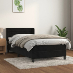 vidaXL kontinentaalvoodi madratsiga, must, 90x190 cm, samet