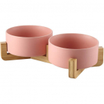 Keraamilised kausid puidust alusel, 2x400 ml, roosa