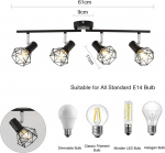 Laevalgustid, t&ouml;&ouml;stuslik LED-laevalgusti, 4 reguleeritavat kohta, must metallist puur kaasaegse interj&ouml;&ouml;ri jaoks