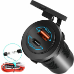 12 V USB v&auml;ljundi kiirlaadimine 4.0 PD Type C ja Quick Charge 3.0 USB laadija pesa, 12 V/24 V auto toiteallika veekindel pistikupesa autole, paadile, meres&otilde;idukile, mootorrattale, golfik&auml;rule, isetegemise komplektile