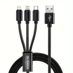 OLISHEN 3-&uuml;hes Nailon Punutud USB Laadimiskaabel, Universaalne Kiirlaadimine., Juoda