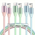 1 Pakk/3 Pakki 182.88 Cm PD 20W USB-C Kaabel, Metallkorpus, 5 S&uuml;damikku, IPhone Kiire Laadija., Įvairių spalvų: 3/pak