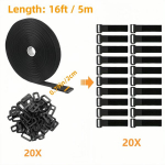 2,01cm x 4,88m/9,75m takjapael reguleeritavad kaablisidemed must, 4,88 metro + 20 sagčių