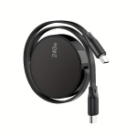 240W USB-C Teleskoopkiirlaadimiskaabel Kaasaskantavaga PD-laadimisega, Juoda