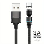 Magnet Laadija T&uuml;&uuml;p C Magnetiline 540 Kraadi P&ouml;&ouml;rlev Kaabel Telefoni 3A Kiire USB Laadimiskaabel., Juoda