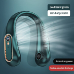 USB-laadimisega kaelariputatav jahutusventilaator, digitaalne kuvaga., Žalias