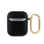 Teleri kinnitus Guess PU-grained Classic Logo &uuml;mbris AirPods 1|2 k&otilde;rvaklappidele, must