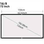 152.4-381.0 cm 16:9 HD Projektsiooniekraan Kokkupandav Kortsuvaba Kaasaskantav Kinolina Kodukinole V&auml;ljas Siseruumides., 182,88 cm