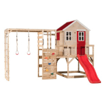 Laste puidust m&auml;ngumaja lium&auml;ega, ronimissein, Wendi Toys M22R-G, punane, 360 x 340 x 242 cm