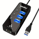 Atolla USB jagaja koos Etherneti adapteriga, 3-porti USB 3.0.