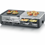 Raclette Grill - SEVERIN - RG2366 - 8 people - Natural Stone and Reversible Cooking Plate - 8 pans - Black
