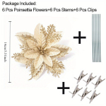 Kaunistus poinsettiad, 18 tk, Auksinis