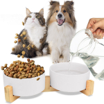 GERDA kahekordne keraamiline puidust kauss valge 2x400ml