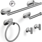 Vannitoatarvikud, 5-osaline vannitoatarvikute komplekt &ndash; sisaldab k&auml;ter&auml;tikuhoidjat, tualettpaberihoidjat, puurimist pole vaja.