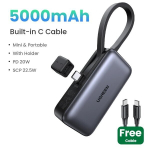 Akupank Ugreen 22,5W kaasaskantav kandja, millel on kiire koormus iPhone - 2 -ga 1 C -kaabliga