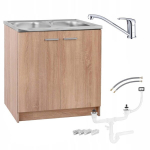 K&ouml;&ouml;gikapp sonoma tammepuust 2-kambriline valamu p&ouml;&ouml;rlev kroomitud segisti sifoon 80cm