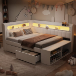 Magamissofa, USB, LED, kingakapp, 2 sahtlit, 90x200 cm
