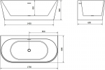 Mexen Oval+ vabaltseisev seinale paigaldatav vann 170 x 80 cm, valge, valge &uuml;levool - 52681708000-20, 170 x 80 cm