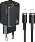 USAMS seinalaadija 1xUSB-C 1xUSB T43 Apple'i telefonidele Lightningu jaoks