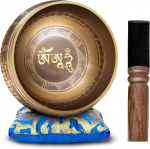 Tiibeti helikauss meditatsiooniks ja joogaks, komplekt nuiaga ja padjaga, kuldne 10 cm &mdash; helikauss, joogatarvikud, meditatsiooni varustus, heliteraapia, etnilised instrumendid, kingitus joogile, heliteraapia