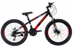Maastikuratas 24", 9&ndash;12 aastat, tugev raam 11", 130&ndash;155 cm, 21 k&auml;iku, vedrustus, punane/must, Davi Terrano