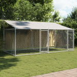 vidaXL koeraaedik, katuse ja uksega, hall, 4x2x2 m, tsingitud teras