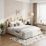 Voodi 160x200 cm hoiukasti, LED-valgustuse ja h&uuml;draulilise mehhanismiga, PU-nahk, Valge