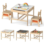 Laste Laud ja Toolid, Puidust Tegevuslaud Komplet, 60x60x49 cm, Looduslik
