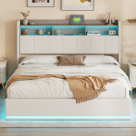 Voodi LED-i, USB ja madratsiga, 160x200 cm, Kaheinimesevoodi, sametkangas, beež