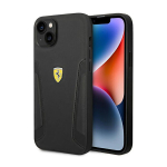 Ferrari FEHCP14MRBUK iPhone 14 Plus 6,7 musta/musta v&auml;rvi kate Nahast k&uuml;ljed reljeefsete detailidega