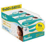 Pampers Aqua Soft Touch beebisalvr&auml;tikud, 9 pakki, 540 salvr&auml;tikut
