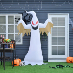2,4 m t&auml;ispuhutav Halloweeni kummitus-dekoratsioon LED-tuledega (IP44, ise t&auml;ituv, pol&uuml;ester, valge + punane)