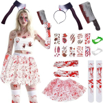 Naiste Zombie Halloween Kost&uuml;&uuml;m Tutu Komplekt Verine 17 Osaline Punane Valge, Universaalne