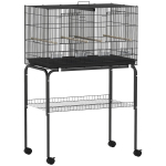 Linnupuur ratastega, 2 uksega, 4 istmepulgaga, riiuliga, metallist, 76 x 46 x 116 cm, must
