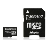 Telefoni m&auml;lukaart Transcend 4GB microSDHC, 4 klasės ir SD adapter