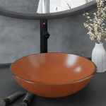 vidaXL vannitoavalamu kraani ja &auml;ravoolupesaga, pruun karastatud klaas