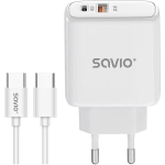 Savio LA-13 laadija, 20W, 1xUSB-A, 1xUSB-C, 1m kaabel, valge, kiirlaadimine