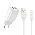 Kiire laadimisega toiteadapter 2 x USB ja Lightning kaabliga