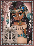 Teemantmosaiik Indian Girl With Wolf, 40x30 cm