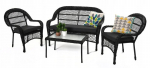 Lounge set coffee table sofa 2 armchairs black