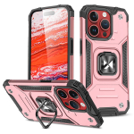 Roosa kuldne iPhone 15 Pro Ring Armor - musta k&auml;epideme ja kaitsega.