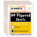 25 x A4 kasevineerist plaadid Creative Deco Wood lehed 3 mm, 210 x 300 x 3 mm, kaunistamiseks, modelleerimiseks.