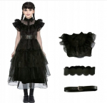 Dress wednesday addams t&uuml;ll kleit kleit kuni lapsed halloween kost&uuml;&uuml;m 130