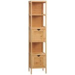 Vannitoakapp, 3 riiulit, 2 sahtlit, bambus, 30 cm x 30 cm x 140 cm, naturaalne