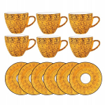 Porcelaanist tee-kohvitass kollane 300ml ja taldrik 15cm Wilmax, odcienie ż&oacute;łtego i złota