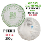Quiao Mu Qizi Puerh (Green) Cake (Raw, Sheng) 10.Y.O., 2013 - Roheline Pu-erh tee "Seitsme poja lehtla" pressitud kook, 200g