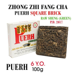 ZHONG ZHI FANG CHA (Green) Puerh (Raw, Sheng) Brick 6.Y.O., 2017 - Roheline Pu-erh tee Nelinurkne tellis, 100 g