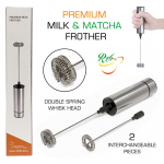 Premium piima ja Matcha tee vahustaja, roostevabast terasest, vahetatavate otsikutega, Premium Milk & Matcha Frother