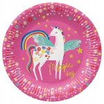 &Uuml;hekordsed taldrikud lastele paberist Peacock Unicorn eco bio 23cm 8tk, Vienkartinės lėk&scaron;tės vaikams popierinis povas vienaragis eko bio 23cm 8vnt.