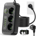 Pikendusjuhe 3 pistikupesa, 4x usb a, 1x type-c laadijaga